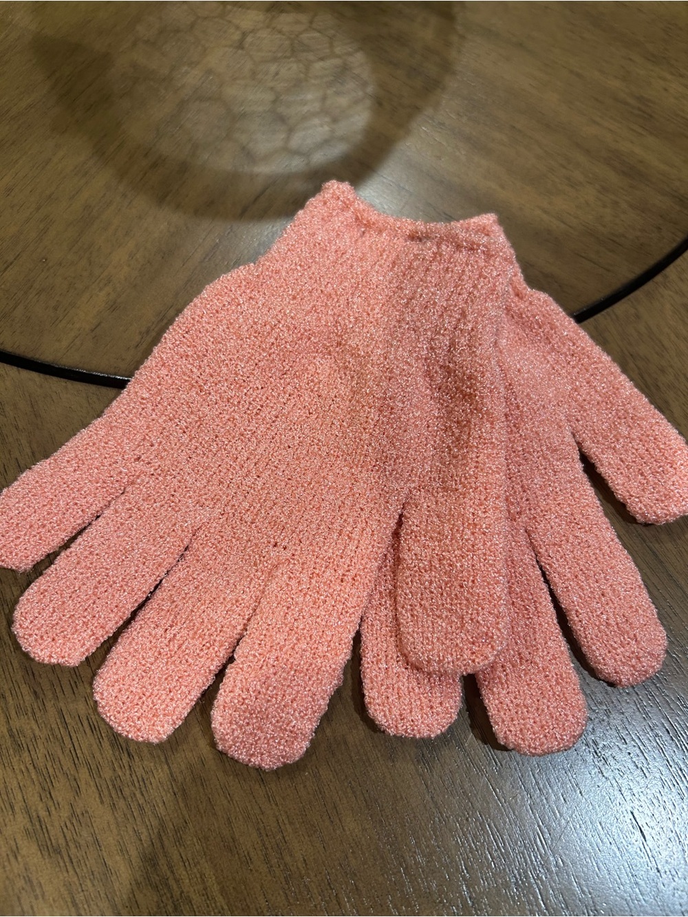 Textured Exfoliating Spa Gloves in Coral Pink, 7 x 5 with stretch, new